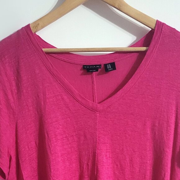 Tahari Womens Pink 100% Linen V-Neck T-Shirt Size 1X Short Sleeve Top Coastal - Picture 3 of 9